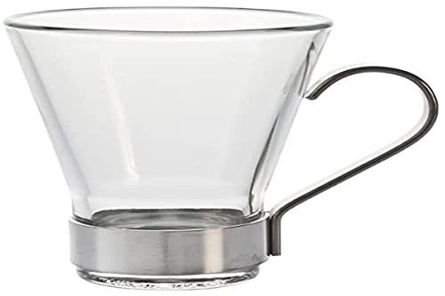 BORMIOLI ROCCO 5165000 Confezione 6 Tazze Caffè Ypsilon in Vetro con Manico e Base in Acciaio Inossidabile, Cl 11