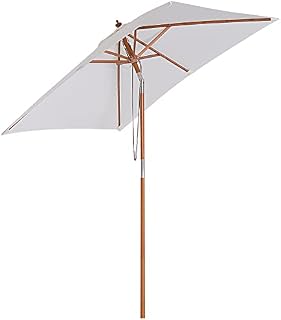 Outsunny 2m x 1.5m Patio Parasol Garden Umbrellas Sun Umbrella Bamboo Sunshade Canopy Outdoor Backyard Furniture Fir Wooden Pole 6 Ribs Tilt Mechanism