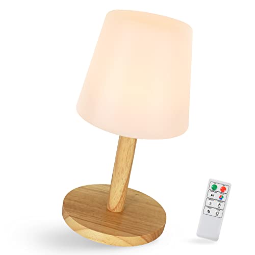 lampara de mesa para exterior interior control táctil con luz blanca cálida 200lm RGB 8 colores a prueba de agua IP54 de madera lamparas sin cables, para casa y jardín mesa hotel decoración de pascua