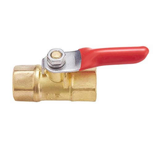 Minimprover Brass 2 PCS Inline Mini Ball Valve Shut Off Switch, 1/4\" NPT Female x 1/4 INCH NPT Female Pipe Fittings, 180 Degree Operation Handle, Rated to 600 WOG for Tank Drain