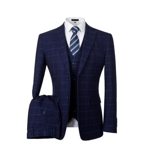 Men Suit Plaid Mens Slim Fit Formal Wedding 2 Buttons 3 Piece Suit Set Mens Prom Business Blazer Jacket Vest Pants