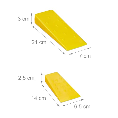 Foto von Relaxdays Fällkeil, 4er Set, 14 & 21 cm, Kunststoff, Keile mit Widerhaken, mechanische Forstkeile zum Baumfällen, gelb