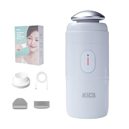 Kica Facial Cleansing Brush Face Scrubber-2 Curved Silicone Brush Heads,3000 Vibrations/Min, IPX6 Waterproof, Wireless Charging, Electric Face Spin Cleanser Brushes for Deep Facial Cleansing,Blue