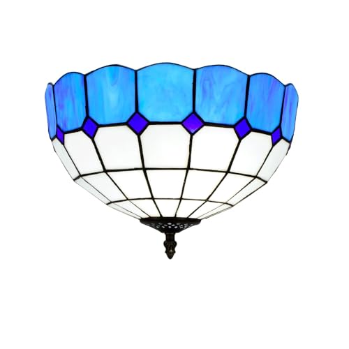 IDHBGJD Lámpara de Techo Tiffany de Montaje Empotrado, 12.0 in, Cuadros Coloridos, lámpara de araña de vidrieras, Estilo Vintage, decoración para salón, Comedor, Dormitorio, Pasillo (Azul)