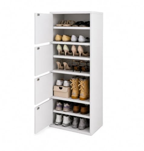 Image of 4-Door Engineered Wood Shoe Rack, 11-Tier Wooden Shoe Rack for Entryway, Shoe Storage Cabinet with Doors Adjustable Shelves, Wooden Shoes Rack Organizer - NEW (White, 9 - Layer)