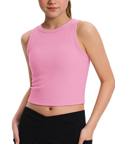 Image of JOCMIC Girls Athletic Tank Tops, Ribbed High Neck Sleeveless Cropped Top