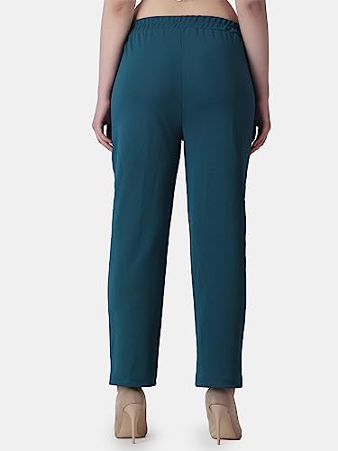 Image of POPWINGS Casual Solid Trousers for Women || Straigh Leg Plain Women Trousers for Summer || Pull On Trousers for Women || Regular Fit Trousers for Women