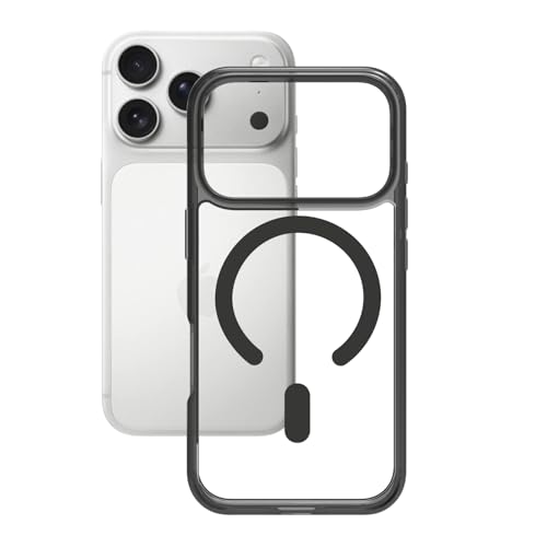 Image of RIGGEAR Shockproof Clear Hybrid Armor Magnetic Back Cover Case Compatible with MagSafe Accessories for iPhone 17 Pro Max (Clear-Black TPU Bumper + Transparent PC)(Black MagRing)