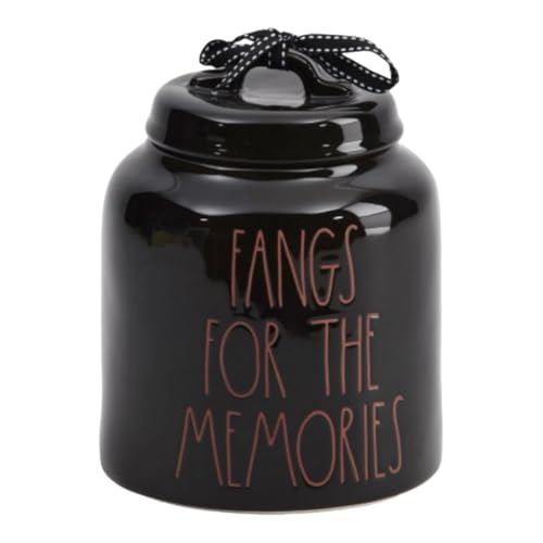Hidd_ntr_asur_s Fangs for the Memories Halloween Decorative Cookie Jar, 8 oz, Black with Red Text
