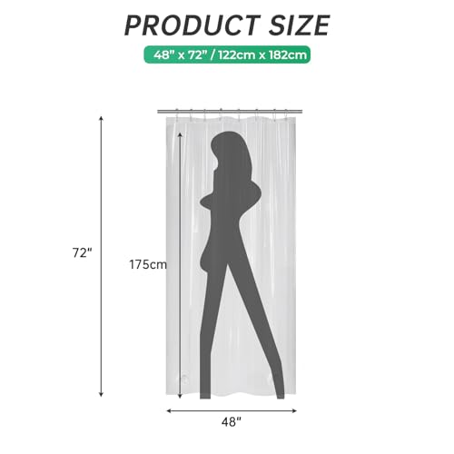 AmazerBath Plastic Shower Curtain, 48 x 72 Inches EVA 8G Thick Bathroom Shower Curtains with Heavy Duty Clear Stones and 8 Grommet Holes-Clear