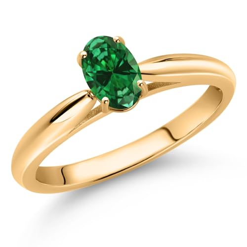 Gem Stone King Oval Gemstone Birthstone 10K Yellow Gold Solitaire Engagement Ring for Women | Wedding Anniversary Promise Gold Ring For Women | Oval 6X4MM | Available In Size 5, 6, 7, 8, 92