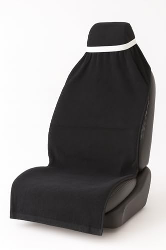 Image of Car Seat Cover, Towel Fabric, Elastic Fitting, Front Seat, Universal Fit for All Models, Pack of 2 (Black)