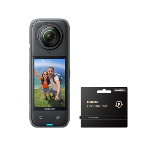 Image of Insta360 X4 FlexiCare Bundle - Waterproof 8K 360 Action Camera, 4K Wide-Angle Video, Invisible Selfie Stick Effect, Removable Lens Guards, 135 Min Battery Life, AI Editing, Stabilization