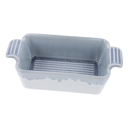 TINEASUR 製ダブル耳付き長方形ベーキングボウル 耐熱対応 電子レンジ オーブン使用可 スープや焼き菓子に ホームキッチン用 青色シンプルデ