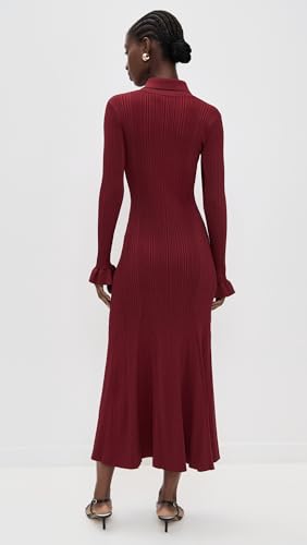 Women's Burgundy Ribbed Knit Midi Dress3