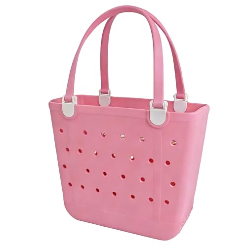 Hixulam Gummi-Strandtasche, waschbar, feuchtigkeitsbeständig, langlebig, offenes Loch, Tragetasche, Strandurlaub, Sakura Pink, Large
