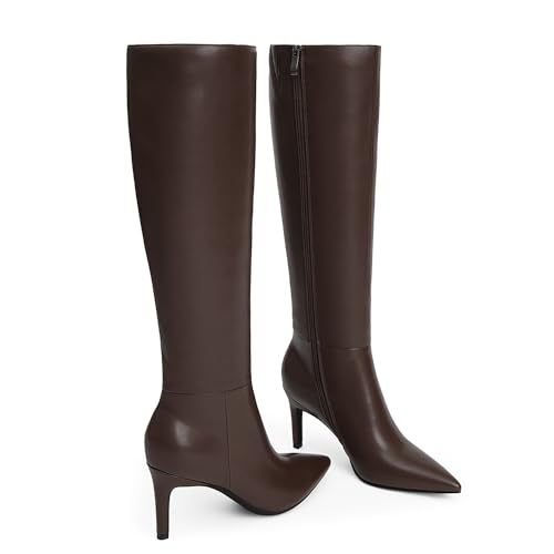Image of Easyfox Knee High Boots Women Pointed Toe Stiletto Heel Tall Boots | Side Zipper,3 In Stiletto Heel,Fall Spring Winter Fashion Dress Tall Boots,Evening Bridal office Long Boots