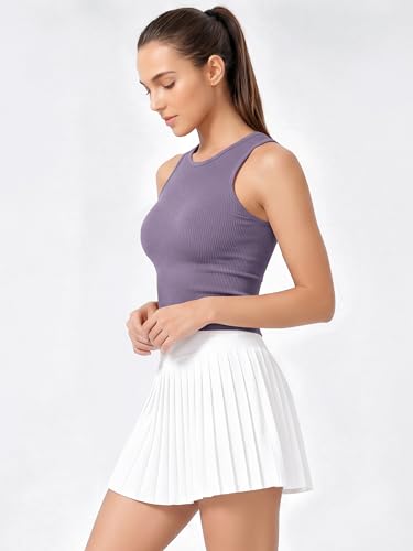 Image of ODODOS 3-Pack Seamless Crop Tank for Women Ribbed Soft High Neck Cropped Tops