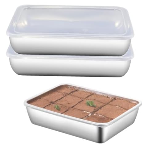 ATRDTO Set of 3,Stainless Steel Rectangle Food Storage Box Container- Leak Plastic Lid Dishwasher Safe - Plastic Free -Clear Lid (3) Cover
