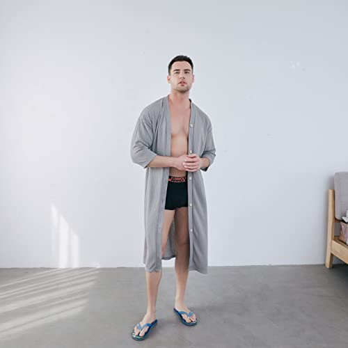 Jinda Men's Soft Robe Button Down House Coat Nightgown Summer V Neck Comfy 3/4 Sleeve Housecoat Sleep Shirt3