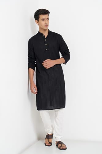 Image of Indus Route by Pantaloons Men's 100% Cotton Long Kurta | Regular Fit | Mandarin Collar | Full Sleeve | Full Length