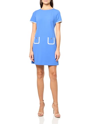 Image of Tommy Hilfiger Women's Short Sleeve Jewel Neck Contrast Piping Mini Shift Dress