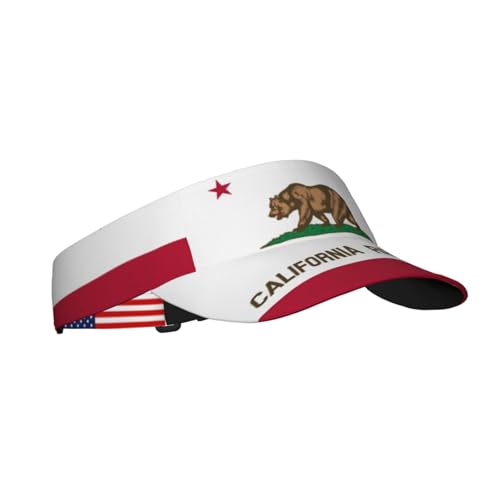California Flag Visor - Adjustable Sun Hat with US Flag, Athletic Sport Cap for Men Women, Beach Golf Tennis Running Hiking