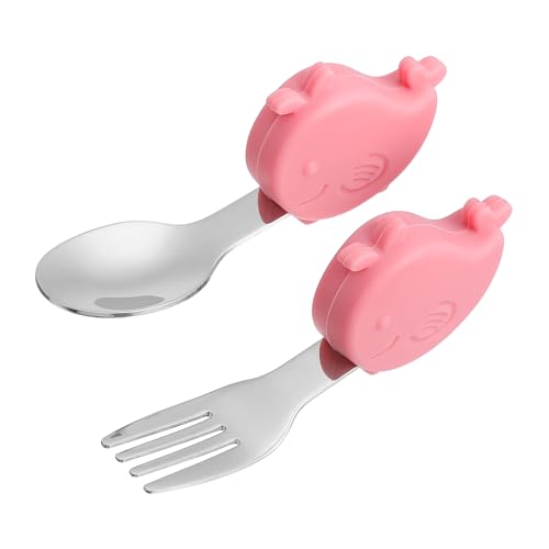 SWOOMEY Utensilios De Tenedor y Cuchara Portátil De Autoentrenamiento Diseño De Ballena Cubiertos Adorables Para Alimentación Infantil