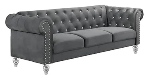 Image of Stellar Hand CRIS Cross Tufted Three Seater Elegant Wooden Base Silver Legged Sofa in Wide Extravagant Fabric, Gives Luxurious Look for Home /Living Room /Office /Guest Room /Hotels