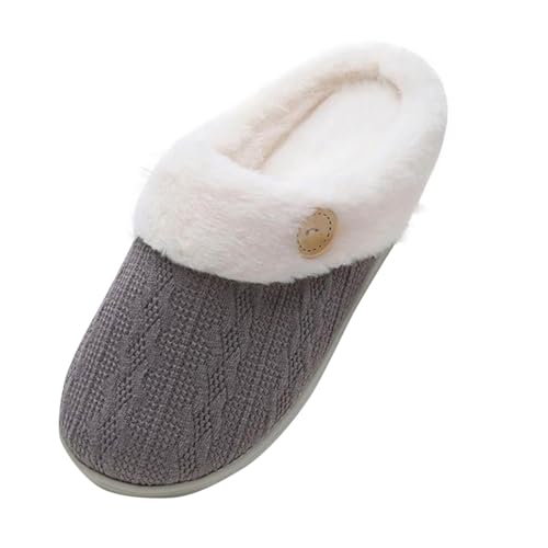 Women 2025 Memory Foam Slipper Lightweight Keep Warm Fuzzy Slide Button Embellished Casual Sandal Fleece Lined Shoe