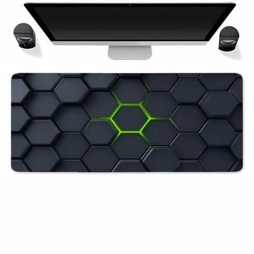Tapis de souris gaming XXL 1000x500mm géométrique vert et noir grand tapis de bureau