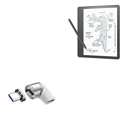 BoxWave Adapter Compatible with Amazon Kindle Scribe - MagnetoSnap PD Angle Adapter, Magnetic Charging Connector Device Saver - Metallic Silver