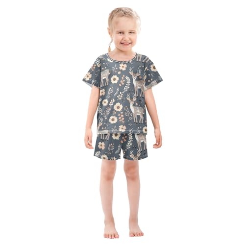 ALAZA Deer Blossom Flower Pajamas Short Sleeve 2 Piece Sleepwear Top and Bottom Pajama Set Unisex3