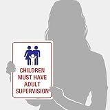 'Children Must Have Adult Supervision Sign', znak basenowy 10 x 14 nie rdzewieje, aluminiowy nadruk UV 40, łatwy w montażu, odporny na warunki atmosferyczne, długotrwały atrament, wyprodukowany w USA