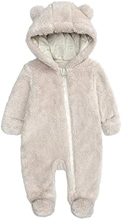 Digood Girls Hooded Coat Newborn Baby Boy Jacket Fleece Hooded Footed Coat Outerwear Romper Jumpsuit Kids Cotton Outwear(Beige,0-3 Months)