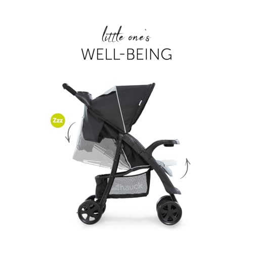 hauck Shopper Neo II, Schwarz Grau - Kinderbuggy mit Liegeposition ab Geburt bis 22 kg, 2x Tablett mit Getränkehalter, Einhändig Klein Zusammenklappbar, Tasche im Verdeck, XL Korb