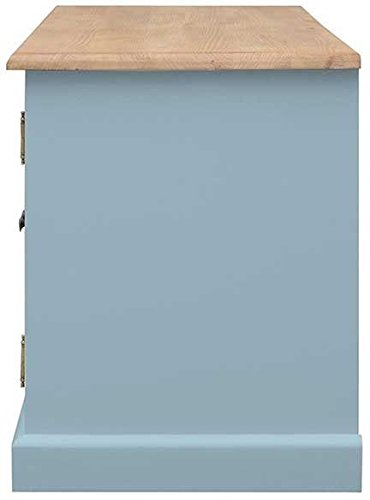 Image of APRODZ Mango Wood Leo Storage Entertainment TV Stand Unit for Living Room (Blue)