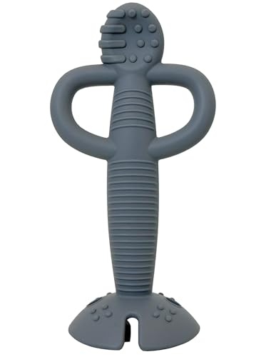 Busy Baby Teething Spoon - 2-in-1 Teether and Training Spoon for Self Feeding, Dishwasher Safe, BPA Free, Food Grade Silicone (Pewter)