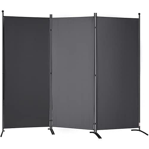 VEVOR Biombo Separador Plegable de 3 Paneles con Marco de Acero al Carbono y Tejido de Poliéster Separador de Ambientes de 226 x 51,5 x 185 cm para Oficina, Dormitorio, Comedor, Estudio, Gris Oscuro
