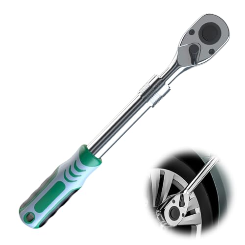munloo Llaves Fijas con Carraca con 90 Dientes, 1/2 Pulgada, Acero Cromo Vanadio + Caucho, Medidas Telescópicas 290-450 mm, Empuñadura Antideslizante, para la Industria del Automóvil (verde)