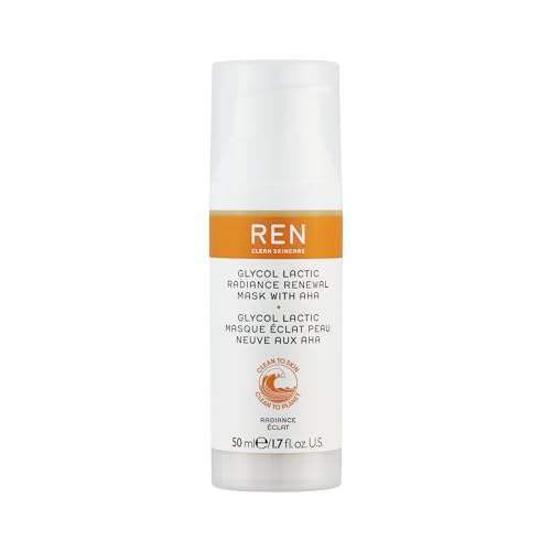 REN Clean Skincare - Glycol Lactic Acid Radiance Renewal Face Mask for all Skin Types - Promotes Collagen, Reduces Redness & Irritation, Removes Dead Skin Cells for Smooth Even Texture for Sensitive Skin