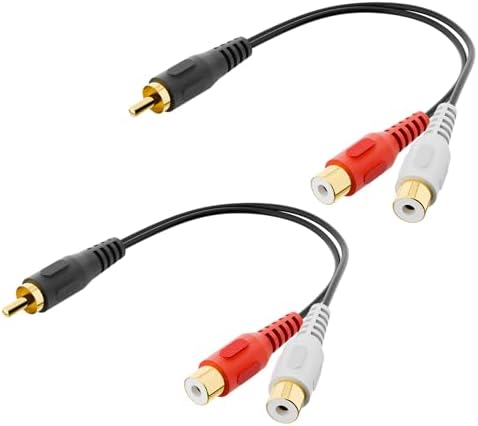 VCELINK RCA Splitter 1 Male to 2 Female Stereo Audio Cable, Gold Plated Dual RCA Female Adapter for Subwoofer, Car Radio, Amplifier, TV, Digital Audio, 2 Pack/0.66FT