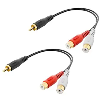 VCELINK RCA Splitter 1 Male to 2 Female Stereo Audio Cable, Gold Plated Dual RCA Female Adapter for Subwoofer, Car Radio, Amplifier, TV, Digital Audio, 2 Pack/0.66FT