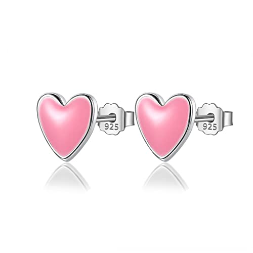 Boucles d'oreilles coeur rose en argent sterling massif de haute joaillerie