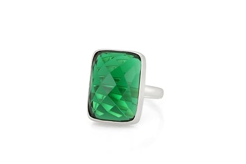 Bague en argent sterling émeraude : élégance artisanale rectangulaire plaquée rhodium