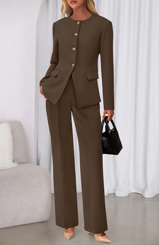 BTFBM Two Piece Set for Women Fall Fashion 2025 Business Casual Long Sleeve Blazer Jackets Wide Leg Pant Suits Pockets4