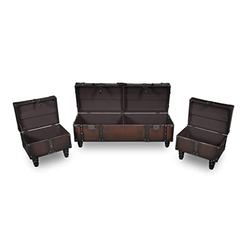 Banc rembourré avec 3 coffres marron de rangement et 2 tabourets - 5