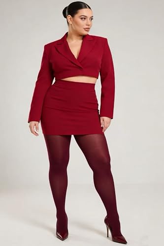 Image of HeyUU Plus Size High Waist 80D Semi-Opaque Tights, XL-4XL | Curvy Fit, No-Roll Waist, Soft Stretch, Smooth Coverage, Comfortable Everyday Wear