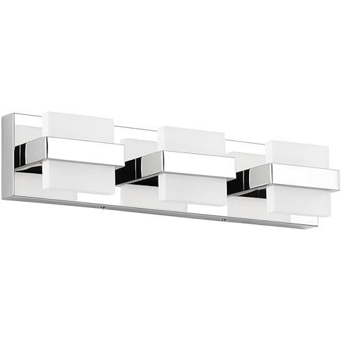 Image of SOLFART Modern LED Vanity Lights Chrome, Dimmable Bathroom Light Fixtures Over Mirror, 24W 1920 Lumens Minimalist High-End Wall Lights for Bathroom