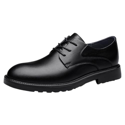 Men's Lace up Dress Shoes Genuine Leather Pointed Toe Oxford Comfortable Slip Formal Business Casual Work Shoes British Style
